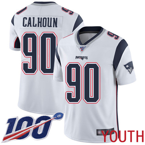 New England Patriots Football #90 100th Season Limited White Youth Shilique Calhoun Road NFL Jersey->youth nfl jersey->Youth Jersey